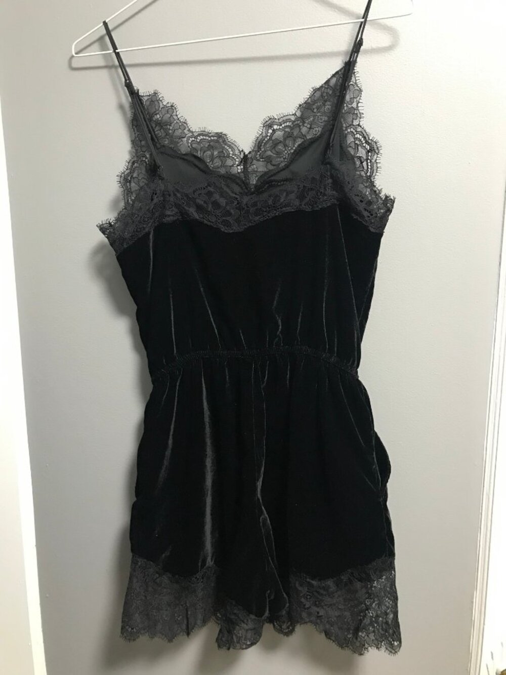 Gothic Victorian Black Velvet & Lace Romper SMALL - Picture 2 of 5